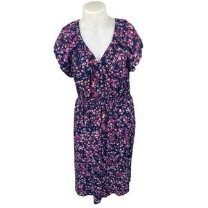 Gap Multicolor Short Sleeve Floral V Neck Smocked Maxi Sheath Dress Size XL